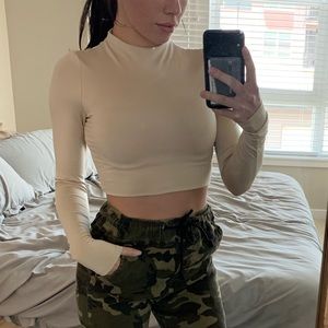 Nude long sleeve crop top